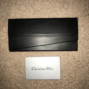 Christian Dior black suede leather clip wallet